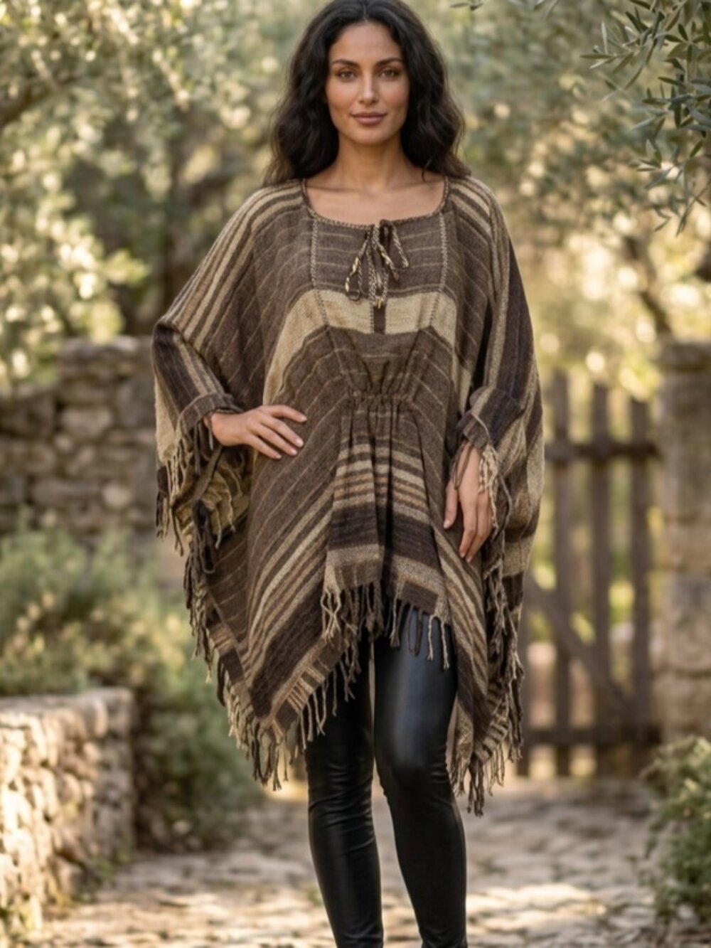 Denim & Supply Ralph Lauren Boho Earth-Tone Striped Poncho